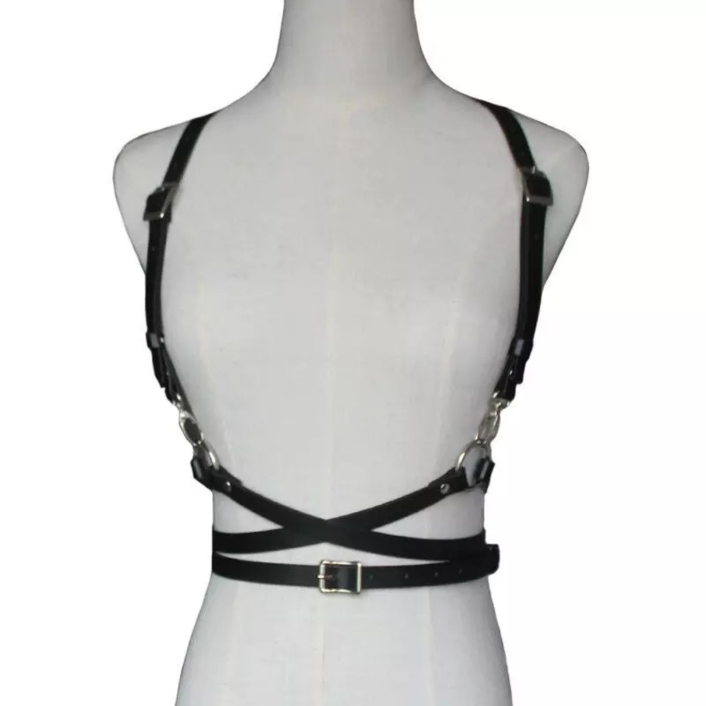 Sexy Vegan Leather Harness Waist Trainer Lingerie
